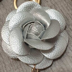 Camellia Flower Faux Leather Tassel Key Chain Keyring Handbag Charm Accessory